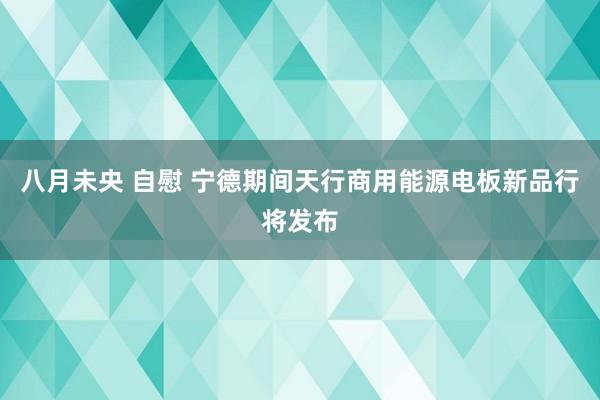 八月未央 自慰 宁德期间天行商用能源电板新品行将发布