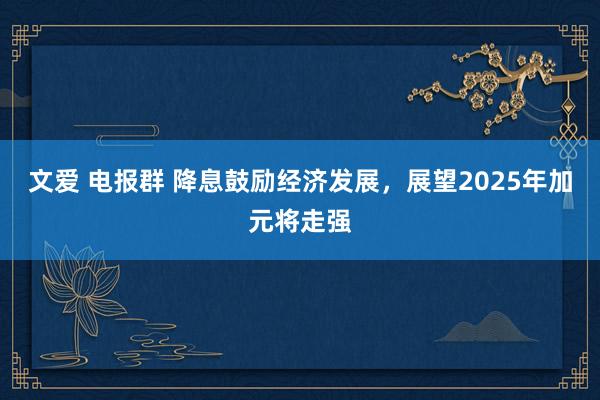 文爱 电报群 降息鼓励经济发展，展望2025年加元将走强