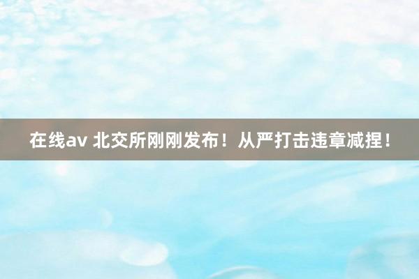 在线av 北交所刚刚发布！从严打击违章减捏！