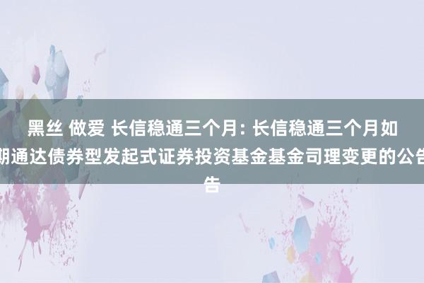 黑丝 做爱 长信稳通三个月: 长信稳通三个月如期通达债券型发起式证券投资基金基金司理变更的公告